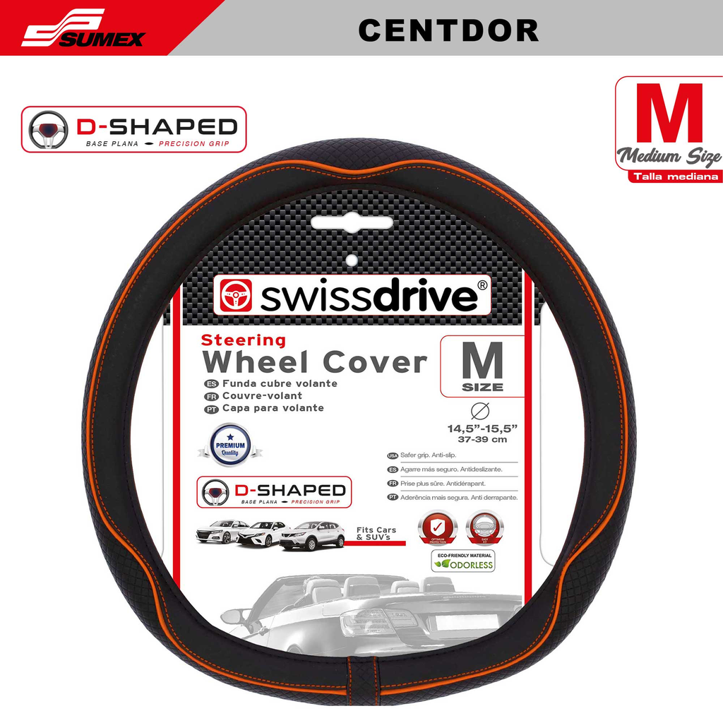 FORRO DE TIMON SWISS DRIVE  "M" CENTAURO EN FORMA DE D NEGRO - NARANJA (37X39CM) (25UNDS) 