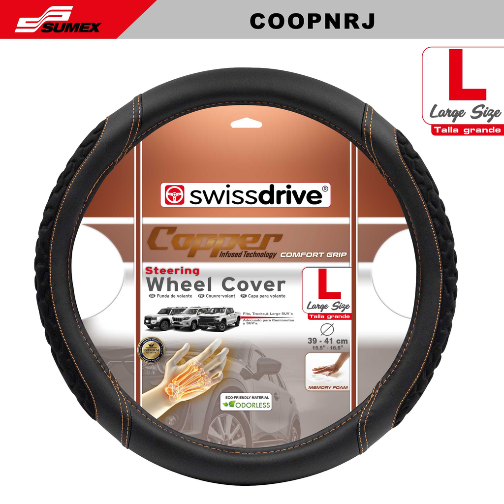 STEERING WHEEL COVER SWISS DRIVE "L" BLACK/ORANGE STITCHES (37 X 38 CM) (25 UNITS)
