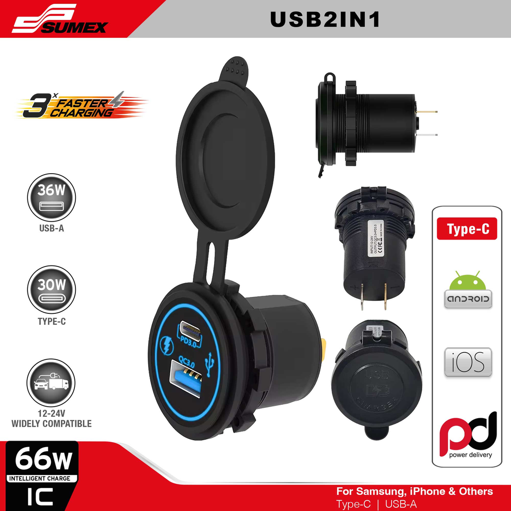 CARGADOR ULTRA RAPIDO USB 2 EN 1 SWISS DRIVE