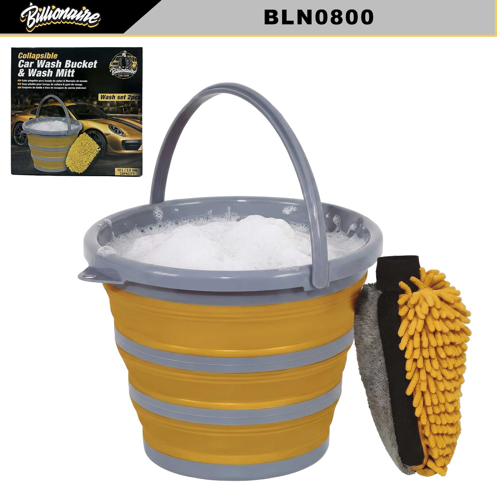 COLLAPSIBLE WASH BUCKET & WASH MITT BILLIONAIRE KIT 2 PCS
