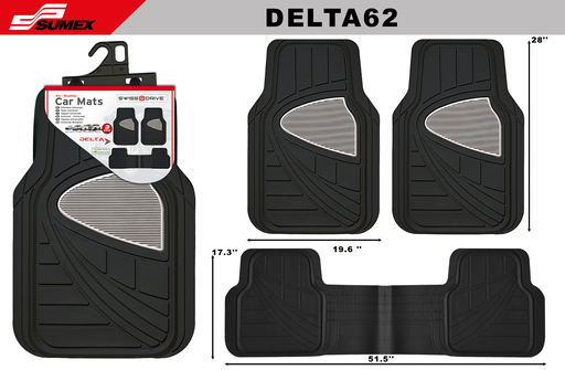 [DELTA62] PVC CAR MAT SWISS DRIVE DELTA DEEP DISH BLACK/GREY (3 UNITS) (6 SETS)