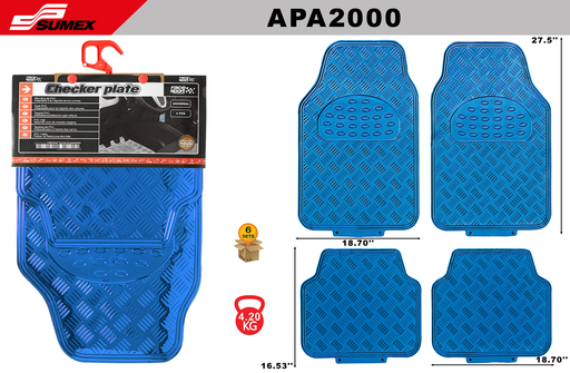 [APA2000] PVC CAR MAT SWISS DRIVE CHECKER PLATE ALU LOOK BLUE (4 UNITS) (6 SETS)