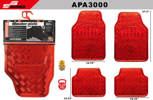 [APA3000] PVC CAR MAT SWISS DRIVE CHECKER PLATE ALU LOOK RED (4 UNITS) (6 SETS)
