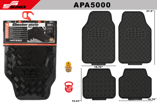 [APA5000] PVC CAR MAT SWISS DRIVE CHECKER PLATE ALU LOOK PIANO BLACK (4 UNITS) (6 SETS)