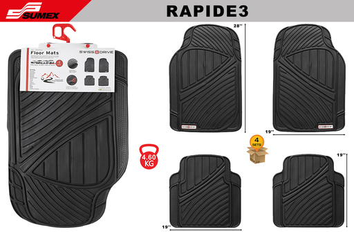 [RAPIDE3] PVC CAR MAT SWISS DRIVE RAPIDE BLACK (4 UNITS) (4 SETS)
