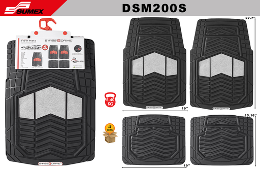 [DSM200S] PVC CAR MAT SWISS DRIVE BLACK SILVER (4UNITS) (4SETS)