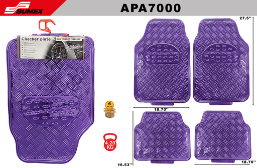 [APA7000] PVC CAR MAT SWISS DRIVE CHECKER PLATE ALU LOOK PUPLE (4 UNITS) (6 SETS)