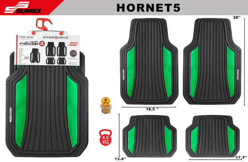 [HORNET5] PVC CAR MAT SWISS DRIVE HORNET BLACK GREEN (4 UNITS) (6 SETS)