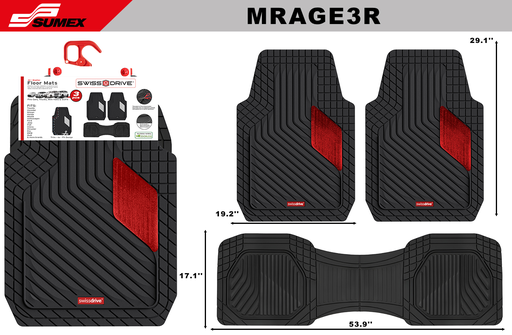 [MRAGE3R] PVC CAR MAT SWISS DRIVE MIRAGE BLACK/RED HEEL PAD (3UNITS) (4SETS)