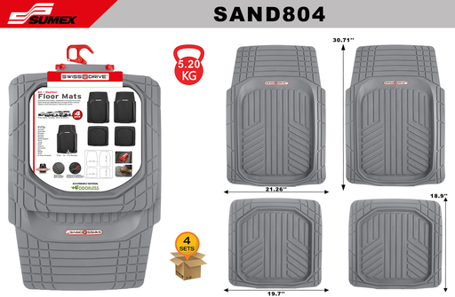 [SAND804] PVC CAR MAT SWISS DRIVE DEEP DISH TYPE GREY (4 UNITS) (4 SETS)