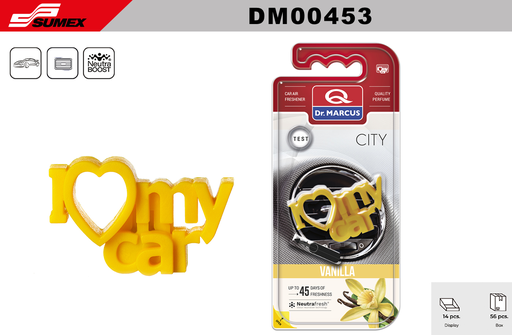 [DM00453] AMBIENTADOR DR. MARCUS I LOVE MY CAR VANILLA (1 SET/14 UNDS) (4 SETS/56 UNDS)