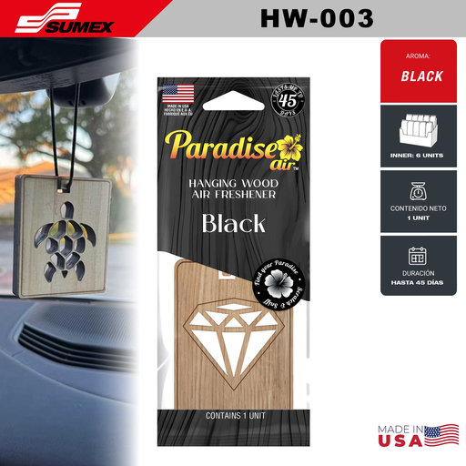 [HW-003] AIR FRESHENER PARADISE AIR HANGING WOOD BLACK (1 SET / 6 UNITS) (12 SETS / 72 UNITS)