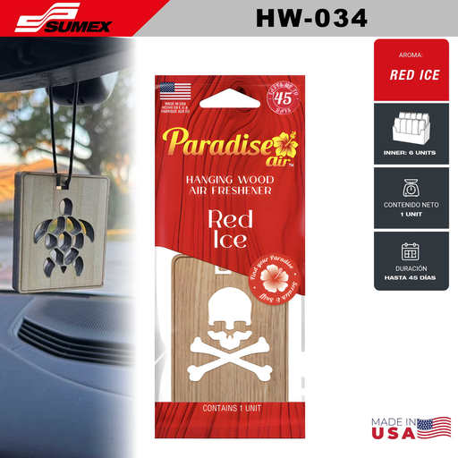[HW-034] AIR FRESHENER PARADISE AIR HANGING WOOD RED ICE (1 SET / 6 UNITS) (12 SETS / 72 UNITS)