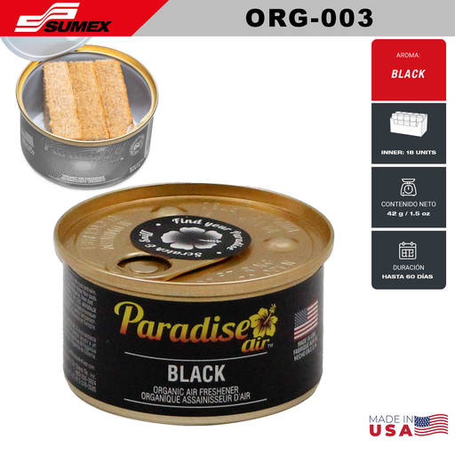 [ORG-003] AMBIENTADOR PARADISE ORGANIC BLACK (1 SET = 18 UNDS) (12 SETS = 216 UNDS)