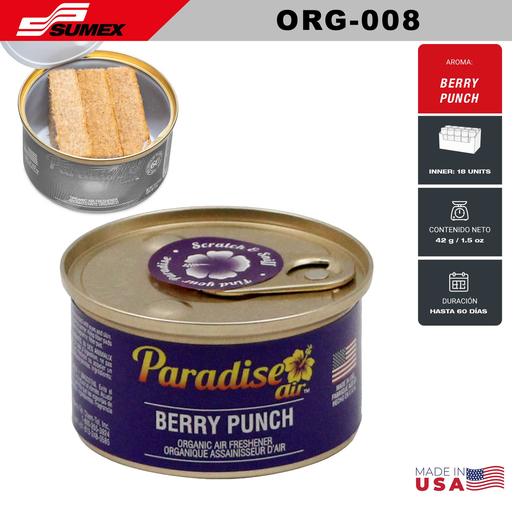 [ORG-008] AIR FRESHENER PARADISE AIR ORGANIC BERRY PUNCH (1 SET / 18 UNITS) (12 SETS / 216 UNITS)
