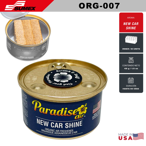[ORG-007] AIR FRESHENER PARADISE AIR ORGANIC NEW CAR SHINE (1 SET / 18 UNITS) (12 SETS / 216 UNITS)