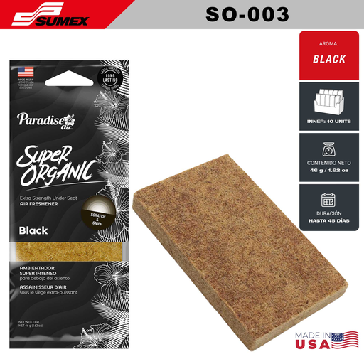 [SO-003] AIR FRESHENER PARADISE AIR SUPER ORGANIC BLACK (1 SET / 10 UNITS) (4 SETS / 40 UNITS)