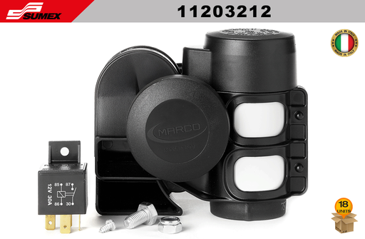 [11203212] BOCINA BLANCA EDICION INVIERNO CON COMPRESOR TORNADO MARCO 12V (18 SETS)