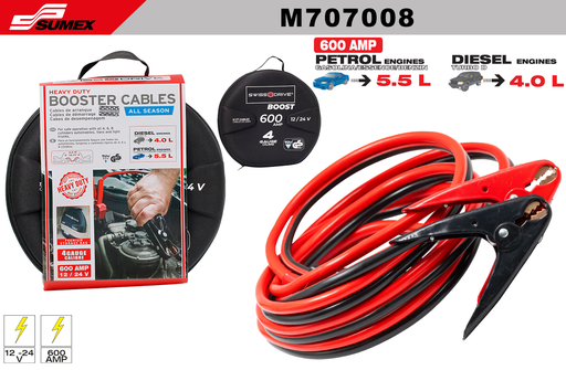 [M707008] CABLES DE ARRANQUE SWISS DRIVE 600 AMP SUPER HEAVY DUTY (3.65 m - 144") (4 SETS)