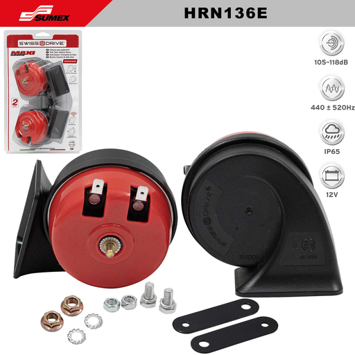 [HRN136E] CAR HORN SWISS DRIVE MAXI SOUND TWIN TONE 80 MM-12V (20 UNITS)