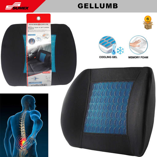 [GELLUMB] LUMBAR CUSHION SWISS DRIVE WITH MEMORY FOAM AND COOLING GEL (6 UNITS)