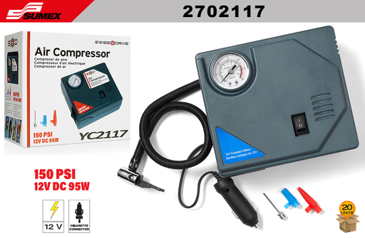 [2702117] COMPRESOR DE AIRE SWISS DRIVE 12V (95W) - 150 PSI (20 UNDS)