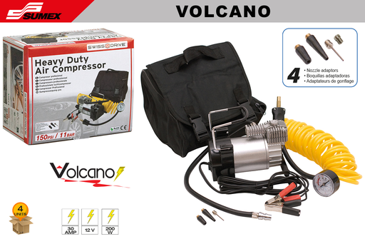 [VOLCANO] HEAVY DUTY AIR COMPRESSOR VOLCANO SWISS DRIVE 12 V (200 W) (150 PSI) (4 SETS)