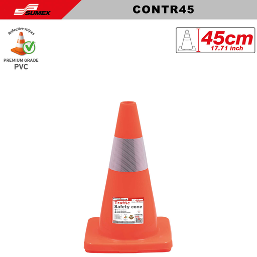 [CONTR45] CONO DE SEGURIDAD VIAL REFLECTIVO SWISS DRIVE 45CM/17.71 INCH (10 UNDS)
