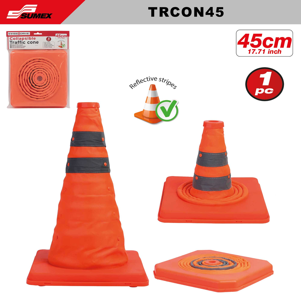 COLLAPSIBLE TRAFFIC CONE SWISS DRIVE 45CM /17.71INCH (20 UNITS) | Sumex
