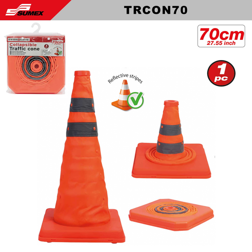 [TRCON70] CONO DE TRAFICO PLEGABLE CON REFLECTIVO SWISS DRIVE 70CM/2.55 INCH (20 UNDS)