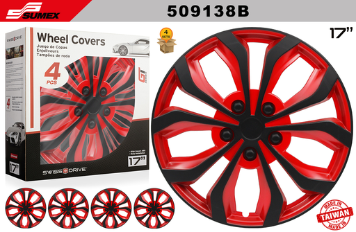 [509138B] WHEEL COVER SWISS DRIVE 17" SPA BLACK/RED (4 SETS)