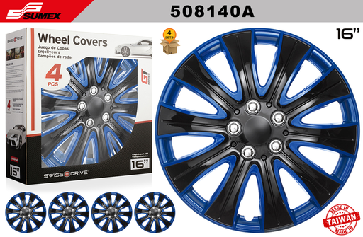 [508140A] WHEEL COVER SWISS DRIVE 16" TAMPA BLACK/BLUE (4 SETS)