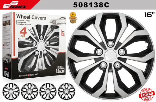 [508138C] COPAS SWISS DRIVE 16" SPA PLATA/NEGRO (4 SETS)