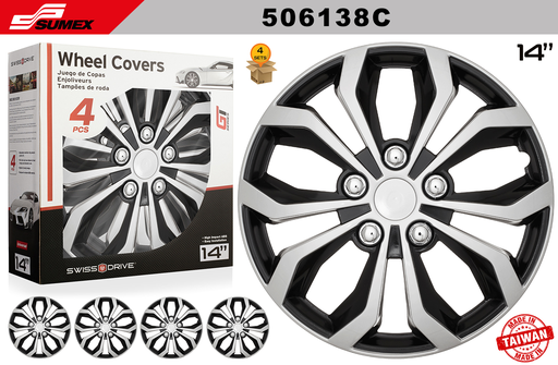 [506138C] WHEEL COVER SWISS DRIVE 14" SPA SILVER/BLACK (4 SETS)