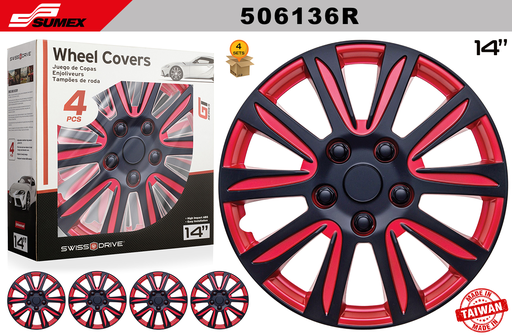 [506136R] WHEEL COVER SWISS DRIVE 14" MARINA BAY RED/BLACK (4 SETS)