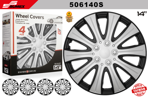[506140S] WHEEL COVER SWISS DRIVE 14" TAMPA SILVER/BLACK (4 SETS)