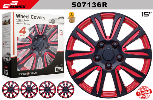 [507136R] WHEEL COVER SWISS DRIVE 15" MARINA BAY RED/BLACK (4 SETS)