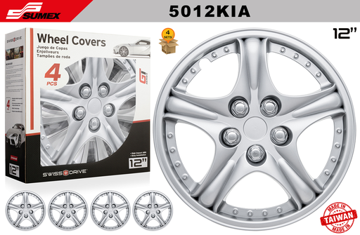 [5012KIA] WHEEL COVER SWISS DRIVE 12" KIA SILVER (4 SETS)