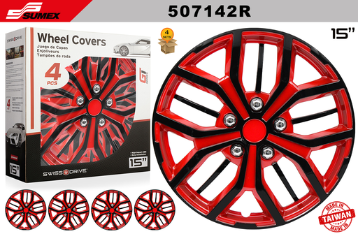 [507142R] WHEEL COVER SWISS DRIVE 15" LE MANS RED/BLACK (4 SETS)