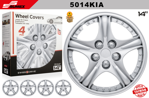 [5014KIA] WHEEL COVER SWISS DRIVE 14" KIA SILVER (4 SETS)
