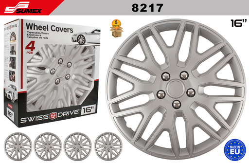[8217] WHEEL COVER SWISS DRIVE 16" DAKAR NUTS CHROME/SILVER (5 SETS)
