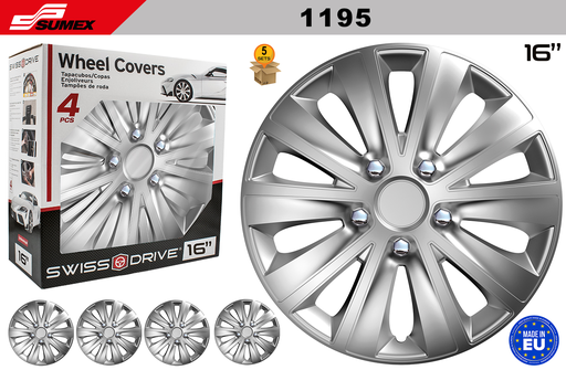 [1195] WHEEL COVER SWISS DRIVE 16" RAPIDE NUTS CHROME/SILVER (5 SETS)