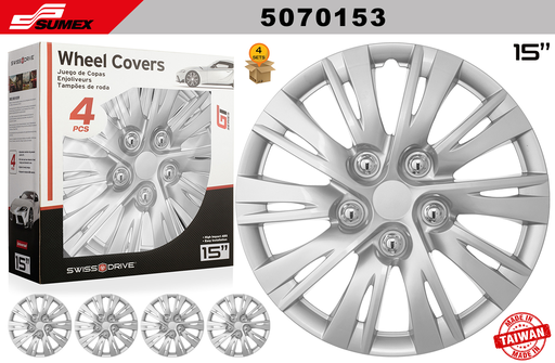 [5070153] WHEEL COVER SWISS DRIVE 15" NARDO RING SILVER (4 SETS)