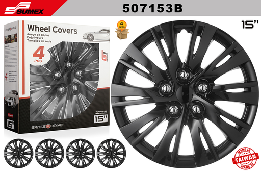 [507153B] WHEEL COVER SWISS DRIVE 15" NARDO RING GLOSS BLACK (4 SETS)