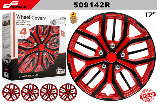 [509142R] WHEEL COVER SWISS DRIVE 17" LE MANS RED/BLACK (4 SETS)