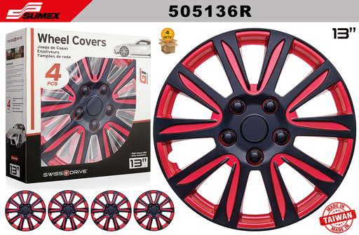 [505136R] WHEEL COVER SWISS DRIVE 13" MARINA BAY RED/BLACK (4 SETS)