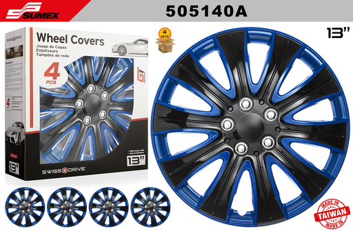 [505140A] WHEEL COVER SWISS DRIVE 13'' TAMPA BLACK/BLUE (4 SETS)