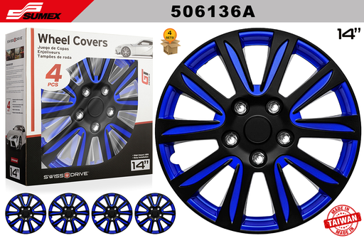 [506136A] WHEEL COVER SWISS DRIVE 14" MARINA BAY BLUE/BLACK (4 SETS)