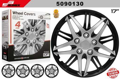 [5090130] WHEEL COVER SWISS DRIVE 17" BARU SILVER/BLACK (4 SETS)