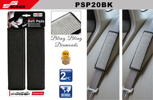 [PSP20BK] SEAT BELT COMFORTER SWISS DRIVE BLING BLING DIAMONDS BLACK (2 UNITS) (50 SETS)